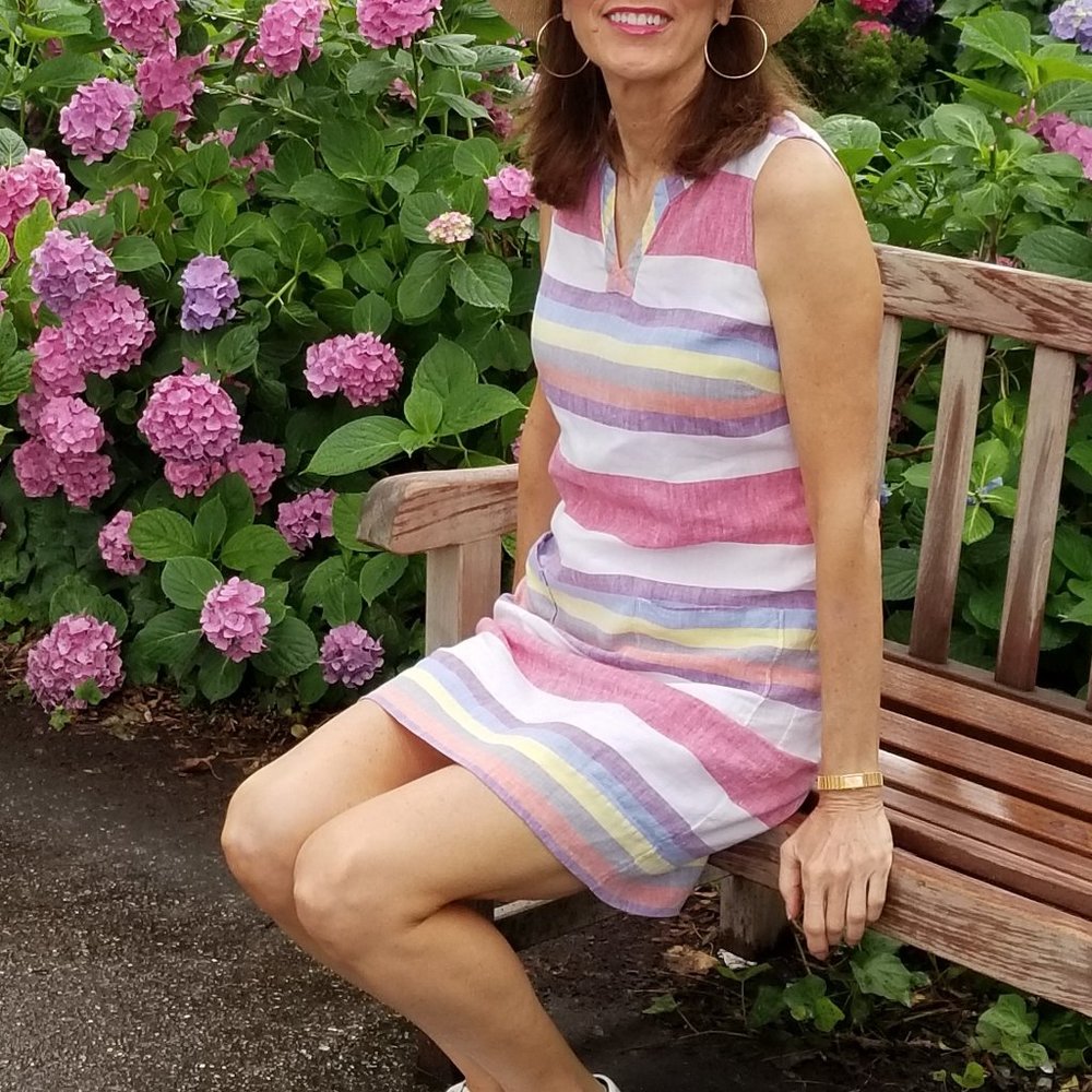 Boden women multicolor striped linen dress size 6R